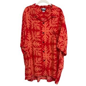 Manuhealii Mens Hawaiian Aloha Button Up Shirt XXL Red Orange Rayon Collared